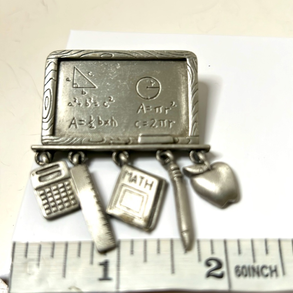 JJ Jonette vintage math teacher brooch pewter with charms - Picture 4 of 4